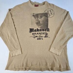 Vintage Makaveli Tupac Shakur 2Pac Beige Thermal Long-Sleeved Shirt Size 3XL 90s
